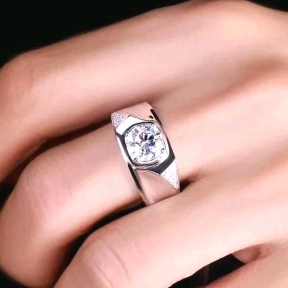 3 Ctw White Oval Moissanite Men's Wedding Ring In Sterling Silver Sz 8